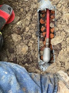 collapsed sewer flow pipe