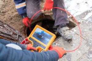 plumbers inspecting sewer with CCTY camera